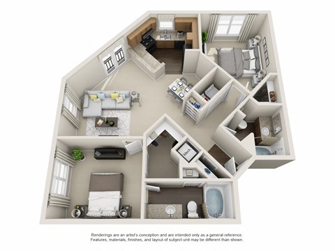 Floor plan for 2 beds, 2 baths, 1058 sqft